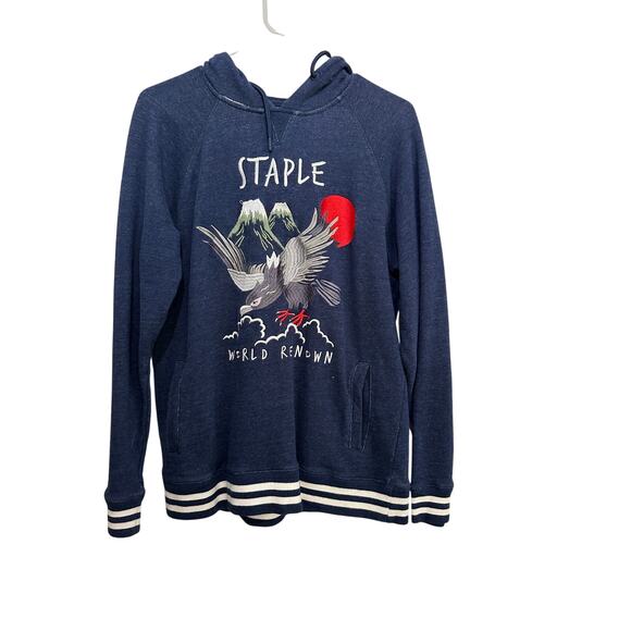 Staple Men's Navy Blue World Renown Logo Pullover Hoodie Sweatshirt Size Medium - Picture 1 of 5